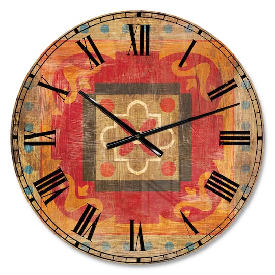 Designart 'Moroccan Orange Tiles Collage Ii Bohemian Wall Clock